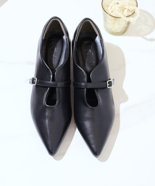 VIVIAN（ヴィヴィアン）の「履きごこちやみつき感激 ポインテッドトゥスリットストラップ4cmヒールパンプス（パンプス・レディース・ブラック/ナチュラル・23/24/25/26/22/25.5/22.5/24.5/23.5/21.5）」の4枚目の写真