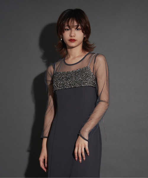 My shawty(マイシャウティー)の「2way glitter bustier dress(ドレス・レディース・ブラック/チャコールグレー/ベージュ・SMALL/MEDIUM/LARGE)」の15枚目の写真