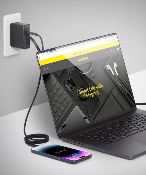 MaGdget（マジェット）の「〈MaGdget/マジェット〉Reel Adapter/リールアダプター 巻き取り式 充電器（スマホグッズ・メンズ・ブラック/ホワイト・ONE SIZE）」の4枚目の写真