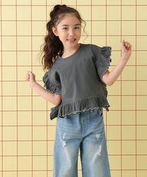 【KIDS】配色フリルフレンチスリーブプルオーバー　578967