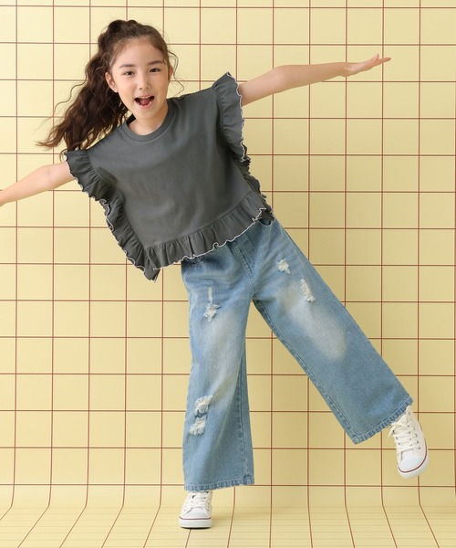 LEPSIM（レプシィム）の「【KIDS】配色フリルフレンチスリーブプルオーバー　578967（Tシャツ/カットソー・キッズ・アイボリー/ライトブルー/チャコールグレー・140/120）」の15枚目の写真