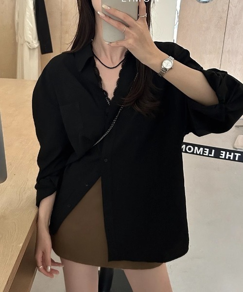 Teem Store(チームストア)の「ナチュラルフィットレース付きシャツブラウス(シャツ/ブラウス・レディース・ブラック/アイボリー/ホワイト・S/M)」の3枚目の写真