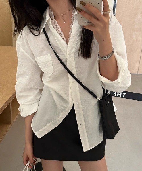 Teem Store(チームストア)の「ナチュラルフィットレース付きシャツブラウス(シャツ/ブラウス・レディース・ブラック/アイボリー/ホワイト・S/M)」の5枚目の写真