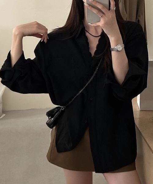 Teem Store(チームストア)の「ナチュラルフィットレース付きシャツブラウス(シャツ/ブラウス・レディース・ブラック/アイボリー/ホワイト・S/M)」の9枚目の写真