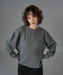 ONCILY(IVF[)SILVER BUTTON HENRY NECK THERMAL LONG SLEEVE T-SHIRT / Vo[{^w[lbNT[}T(TVc/Jbg\[)