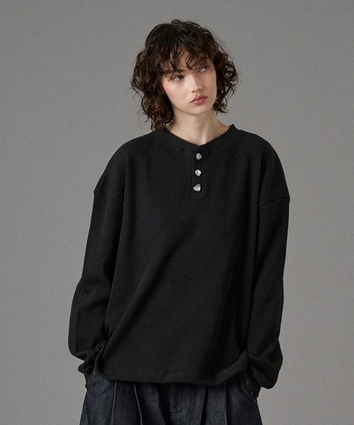 RRL ヘンリーネック サーマルシャツ ブラック S Regen Glanz tシャツ thermal henryneck longsleeve T‐shirt