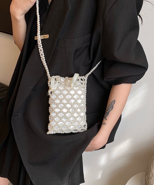 Mignonjour(ミニョンジュール)の「Mignonjour/パールビーズミニショルダー M2811(ショルダーバッグ・レディース・ホワイト/ブラック・FREE)」の3枚目の写真