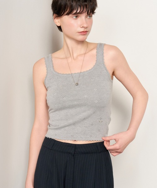 GENERAL IDEA(ジェネラルアイデア)の「GENERAL IDEA/ジェネラルアイディア punching lace knit sleeveless タンクトップ(タンクトップ・レディース・ピンク/ホワイト/グレー・L/S/M)」の3枚目の写真