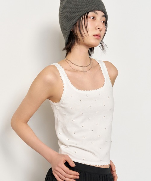 GENERAL IDEA(ジェネラルアイデア)の「GENERAL IDEA/ジェネラルアイディア punching lace knit sleeveless タンクトップ(タンクトップ・レディース・ピンク/ホワイト/グレー・L/S/M)」の1枚目の写真