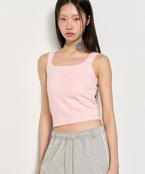 GENERAL IDEA(ジェネラルアイデア)の「GENERAL IDEA/ジェネラルアイディア punching lace knit sleeveless タンクトップ(タンクトップ・レディース・ピンク/ホワイト/グレー・L/S/M)」の2枚目の写真