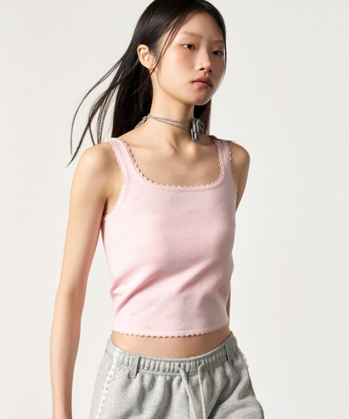 GENERAL IDEA(ジェネラルアイデア)の「GENERAL IDEA/ジェネラルアイディア punching lace knit sleeveless タンクトップ(タンクトップ・レディース・ピンク/ホワイト/グレー・L/S/M)」の5枚目の写真