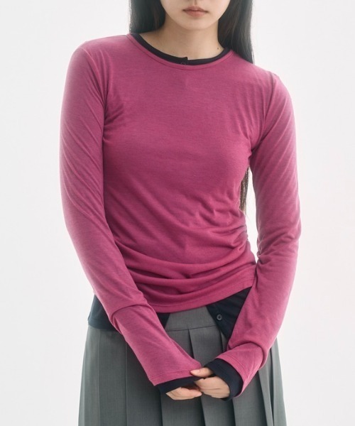 FEKETE(フェケテ)の「sheer long sleeve tee / シアーロンT(Tシャツ/カットソー・レディース・ピンク/アイボリー・LARGE/MEDIUM/SMALL)」の1枚目の写真