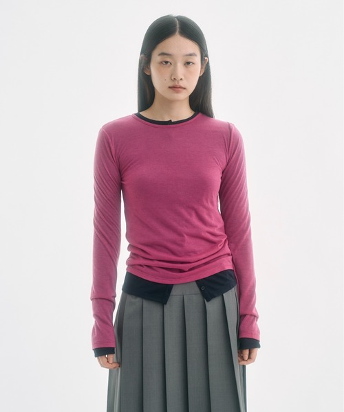 FEKETE(フェケテ)の「sheer long sleeve tee / シアーロンT(Tシャツ/カットソー・レディース・ピンク/アイボリー・LARGE/MEDIUM/SMALL)」の13枚目の写真