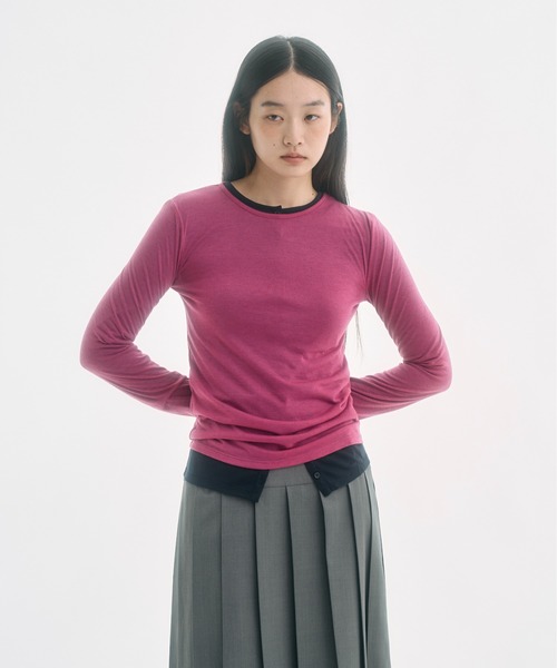 FEKETE(フェケテ)の「sheer long sleeve tee / シアーロンT(Tシャツ/カットソー・レディース・ピンク/アイボリー・LARGE/MEDIUM/SMALL)」の3枚目の写真