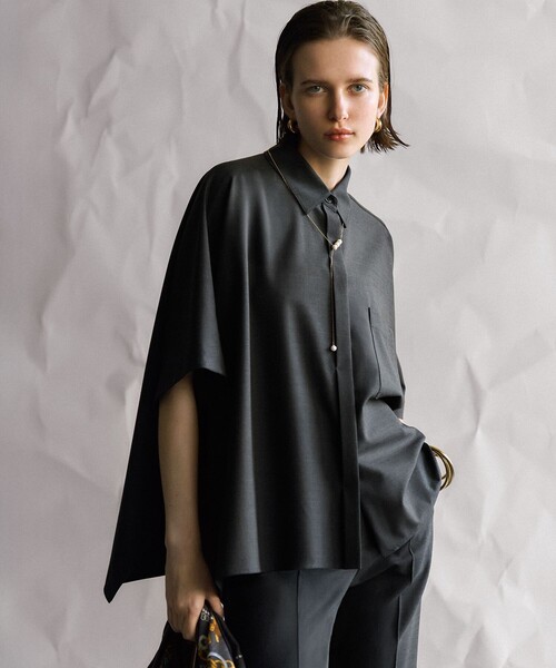 美品23区 定価約2万 2025 TWマットクロスポンチョシルエットシャツ 38 洗える】TWマットクロス ポンチョシルエット シャツ（シャツ/ブラウス