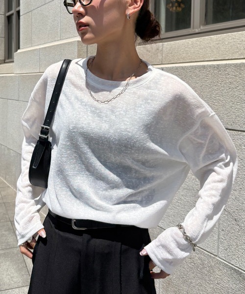 NOGLE（ノグル）の「【NOGLE/ノグル】シアースラブオーバートップス（Tシャツ/カットソー・レディース・グレー/ブラック/ホワイト/ブルー・FREE）」の2枚目の写真