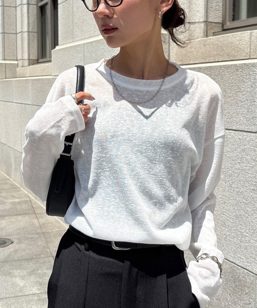 NOGLE（ノグル）の「【NOGLE/ノグル】シアースラブオーバートップス（Tシャツ/カットソー・レディース・グレー/ブラック/ホワイト/ブルー・FREE）」の5枚目の写真