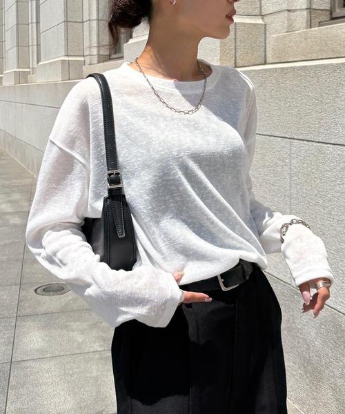 NOGLE（ノグル）の「【NOGLE/ノグル】シアースラブオーバートップス（Tシャツ/カットソー・レディース・グレー/ブラック/ホワイト/ブルー・FREE）」の10枚目の写真