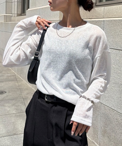 NOGLE（ノグル）の「【NOGLE/ノグル】シアースラブオーバートップス（Tシャツ/カットソー・レディース・グレー/ブラック/ホワイト/ブルー・FREE）」の7枚目の写真