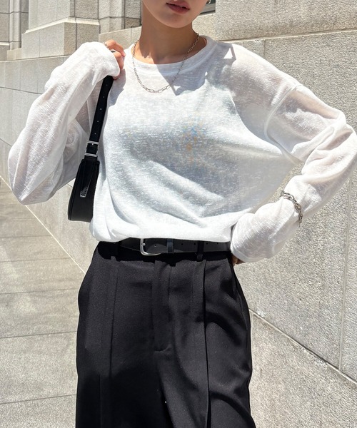 NOGLE（ノグル）の「【NOGLE/ノグル】シアースラブオーバートップス（Tシャツ/カットソー・レディース・グレー/ブラック/ホワイト/ブルー・FREE）」の6枚目の写真