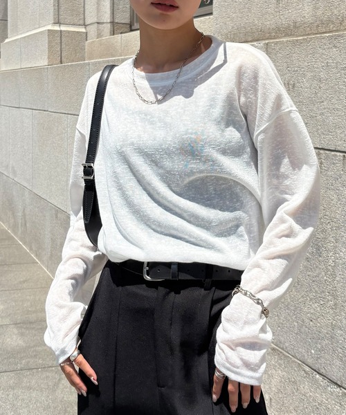 NOGLE（ノグル）の「【NOGLE/ノグル】シアースラブオーバートップス（Tシャツ/カットソー・レディース・グレー/ブラック/ホワイト/ブルー・FREE）」の11枚目の写真