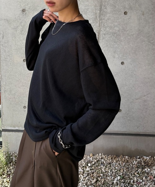 NOGLE（ノグル）の「【NOGLE/ノグル】シアースラブオーバートップス（Tシャツ/カットソー・レディース・グレー/ブラック/ホワイト/ブルー・FREE）」の18枚目の写真