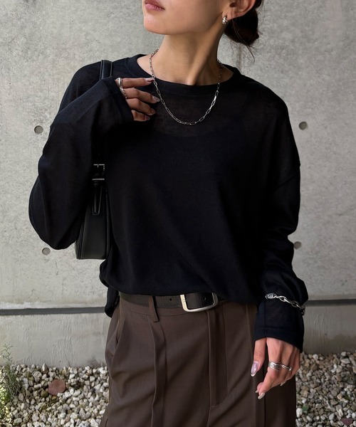 NOGLE（ノグル）の「【NOGLE/ノグル】シアースラブオーバートップス（Tシャツ/カットソー・レディース・グレー/ブラック/ホワイト/ブルー・FREE）」の17枚目の写真