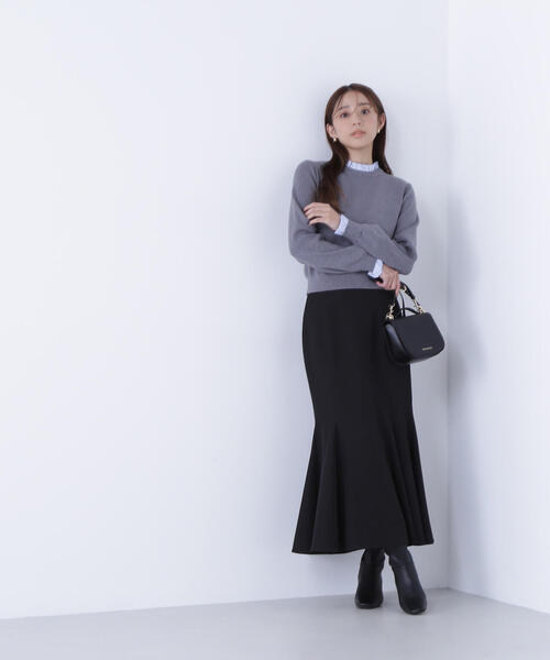 NATURAL BEAUTY BASIC（ナチュラルビューティーベーシック）の「◇ストライプフリルネックニット（ニット/セーター・レディース・ネイビー/グレー/オフホワイト・FREE）」の7枚目の写真