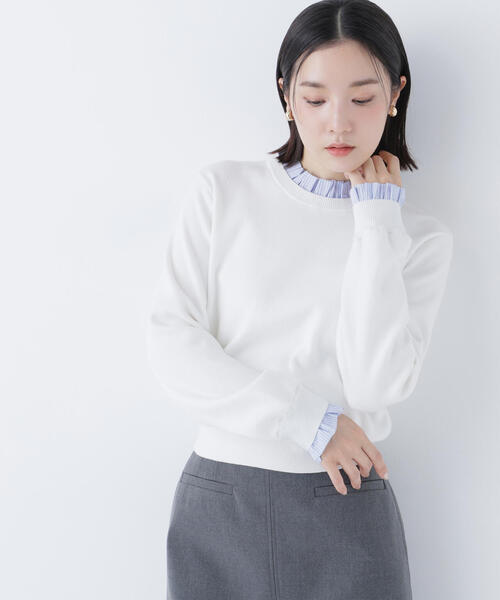 NATURAL BEAUTY BASIC（ナチュラルビューティーベーシック）の「◇ストライプフリルネックニット（ニット/セーター・レディース・ネイビー/グレー/オフホワイト・FREE）」の20枚目の写真