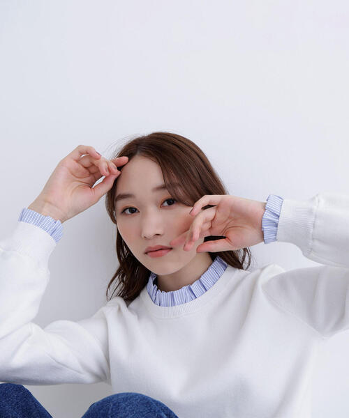 NATURAL BEAUTY BASIC（ナチュラルビューティーベーシック）の「◇ストライプフリルネックニット（ニット/セーター・レディース・ネイビー/グレー/オフホワイト・FREE）」の22枚目の写真