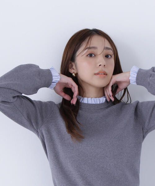 美品✨セルフポートレート ニット フリル ストライプ ウール コットン 洗える 美人百花掲載》パール調付きラメニット【洗濯機洗い可】（ニット