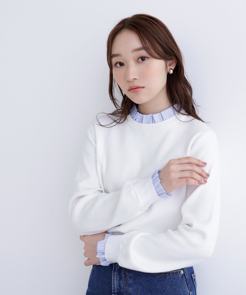 NATURAL BEAUTY BASIC(ナチュラルビューティーベーシック)の「◇ストライプフリルネックニット(ニット/セーター・レディース・ネイビー/グレー/オフホワイト・FREE)」の2枚目の写真