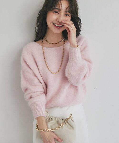 最強美人見え】ヘアリーウールカシミヤ混前後2WAYニット（ニット