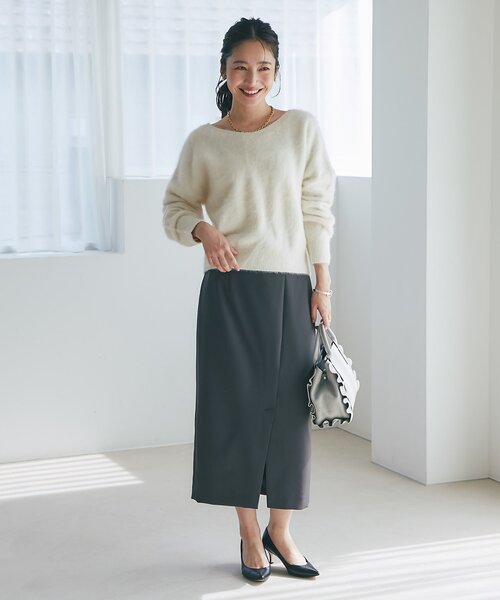 La boutique BonBon（ラブティックボンボン）の「【今すぐお届け！・最強美人見え】ヘアリーウールカシミヤ混前後２WAYニット（ニット/セーター・レディース・ピンク/ネイビー/ミント/オフホワイト・FREE）」の8枚目の写真