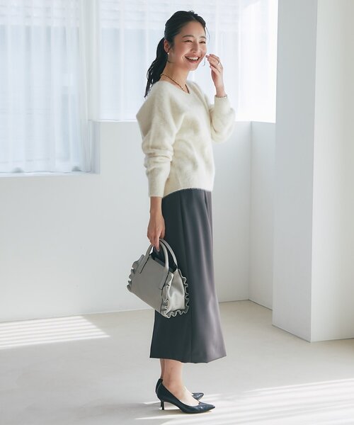 セール】【最強美人見え】ヘアリーウールカシミヤ混前後2WAYニット