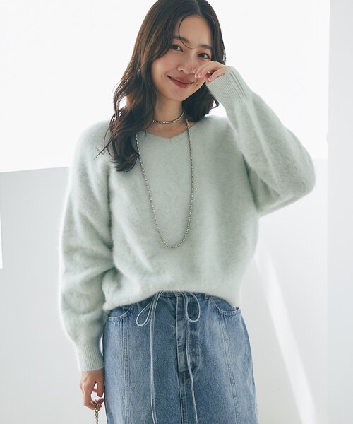 最強美人見え】ヘアリーウールカシミヤ混前後2WAYニット（ニット