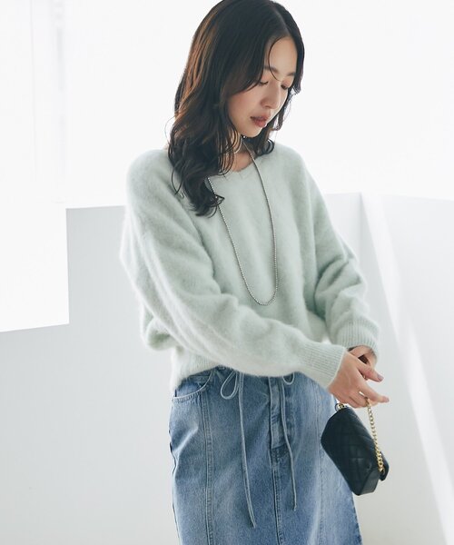 La boutique BonBon（ラブティックボンボン）の「【今すぐお届け！・最強美人見え】ヘアリーウールカシミヤ混前後２WAYニット（ニット/セーター・レディース・ピンク/ネイビー/ミント/オフホワイト・FREE）」の13枚目の写真