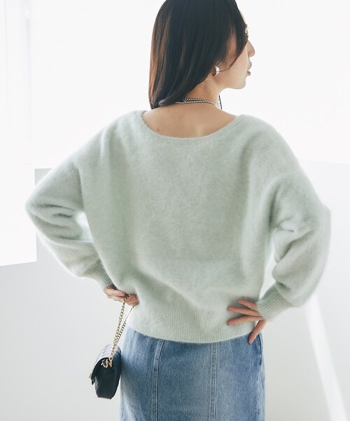 La boutique BonBon（ラブティックボンボン）の「【今すぐお届け！・最強美人見え】ヘアリーウールカシミヤ混前後２WAYニット（ニット/セーター・レディース・ピンク/ネイビー/ミント/オフホワイト・FREE）」の14枚目の写真