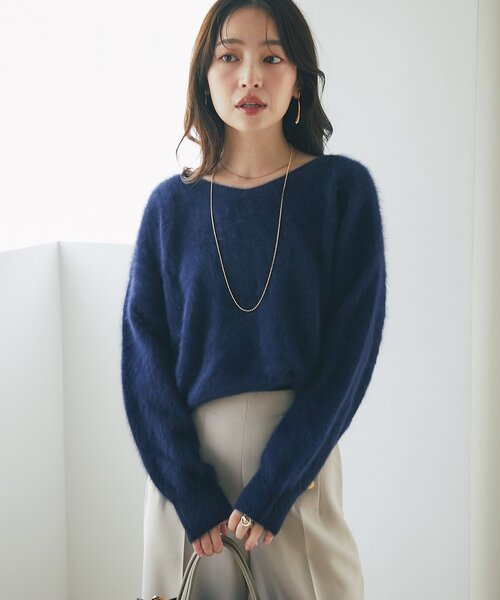 La boutique BonBon（ラブティックボンボン）の「【今すぐお届け！・最強美人見え】ヘアリーウールカシミヤ混前後２WAYニット（ニット/セーター・レディース・ピンク/ネイビー/ミント/オフホワイト・FREE）」の22枚目の写真