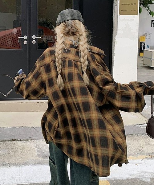 VIBGYOR(ヴィブジョー)の「ユニセックス ルーズビッグチェックシャツ /韓国 ストリート(CZ)(シャツ/ブラウス・レディース・ブラウン・MEDIUM/LARGE)」の1枚目の写真