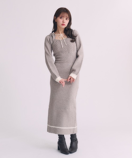 hooded cable knit onepiece / フード付きケーブルニットワンピース