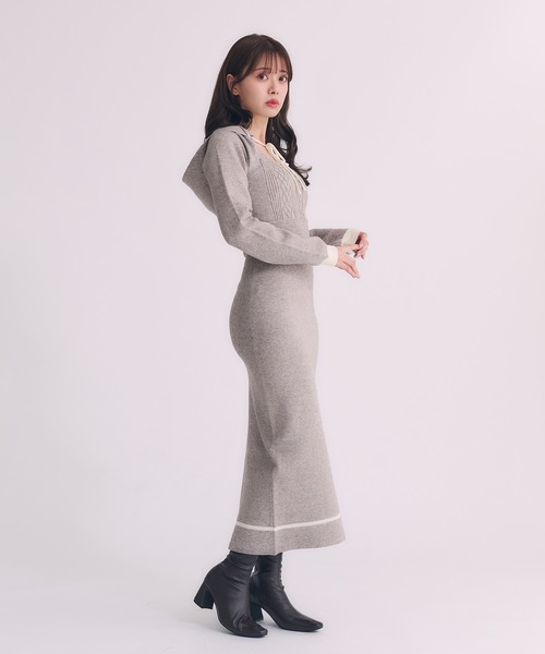 hooded cable knit onepiece / フード付きケーブルニットワンピース