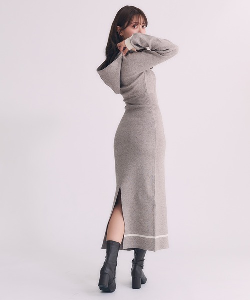 fupel(フぺル)の「hooded cable knit onepiece / フード付きケーブルニットワンピース(ワンピース・レディース・ブラック/グレイッシュベージュ・FREE)」の6枚目の写真