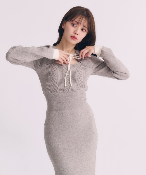 fupel(フぺル)の「hooded cable knit onepiece / フード付きケーブルニットワンピース(ワンピース・レディース・ブラック/グレイッシュベージュ・FREE)」の8枚目の写真