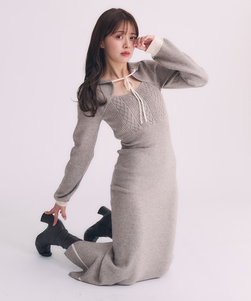 fupel(フぺル)の「hooded cable knit onepiece / フード付きケーブルニットワンピース(ワンピース・レディース・ブラック/グレイッシュベージュ・FREE)」の11枚目の写真
