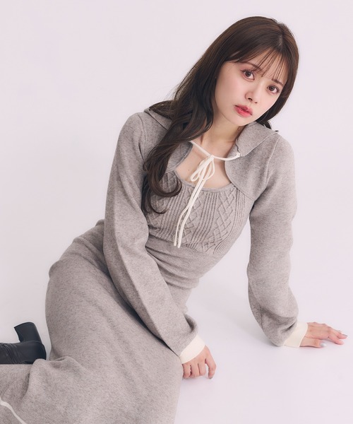 TMG ケーブルワンピース ケーブルニット×ペプラムシャツミニワンピース｜PETAL ONLINE（ペタル