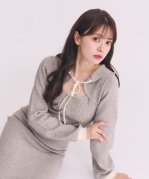 hooded cable knit onepiece / フード付きケーブルニットワンピース