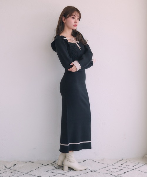 hooded cable knit onepiece / フード付きケーブルニットワンピース