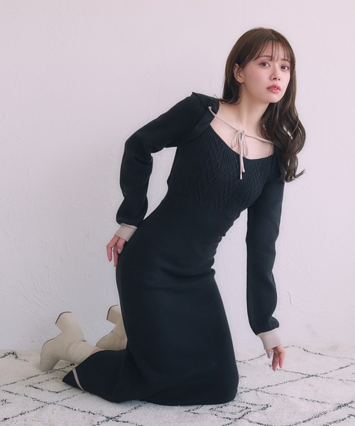 ❤︎新品❤︎人気❤︎ebure エブール❤︎ケーブル編みニットワンピ 三上悠亜 ケーブル編みニットフレアミニワンピース[tu975