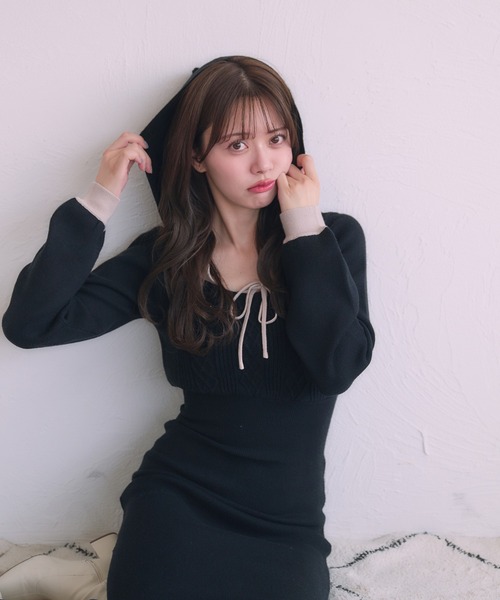 hooded cable knit onepiece / フード付きケーブルニットワンピース